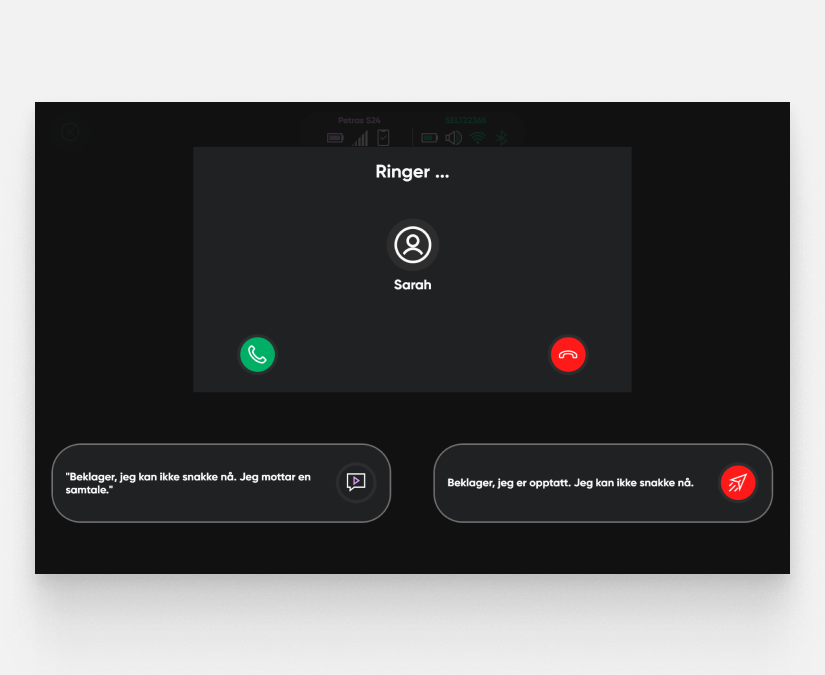 TD Phone viser en innkommende samtale på en Tobii Dynavox TD I-Series øyestyrt kommunikasjonsenhet