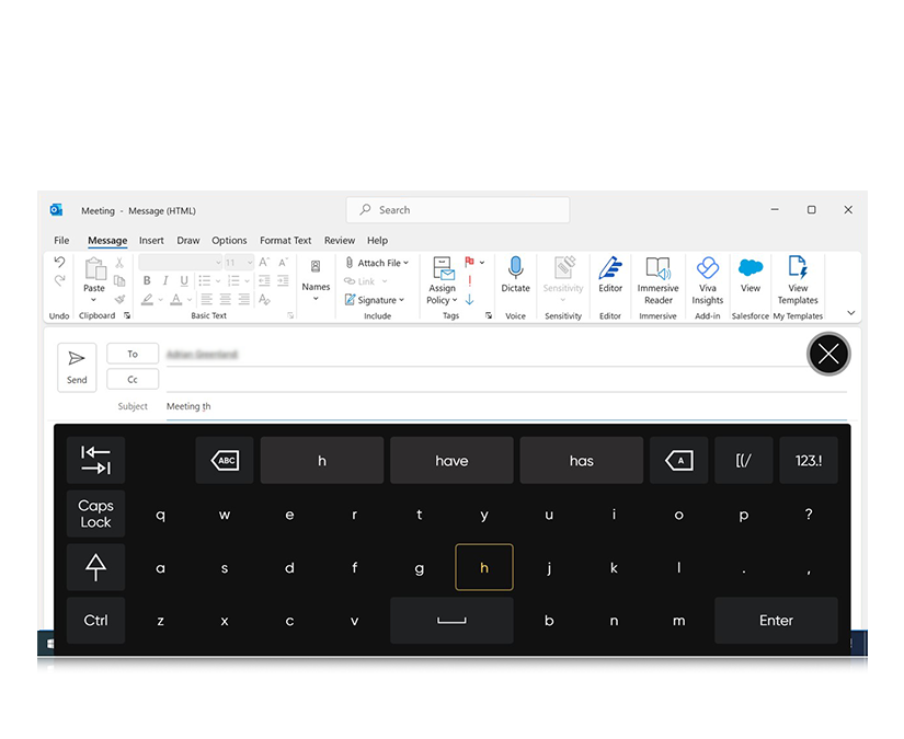 Tobii Dynavox TD Control brukes til å opprette en e-post i Outlook