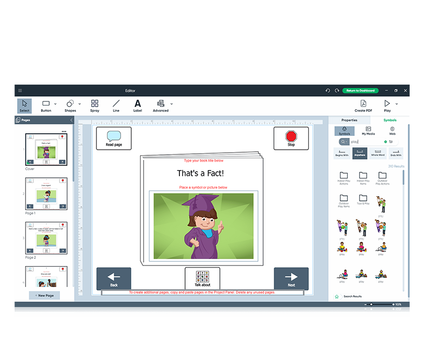 Boardmaker 7 Editor-side med en egen bokmal