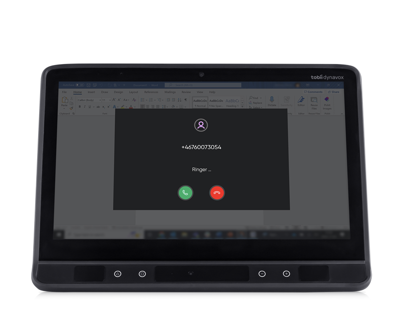 TD Phone viser en innkommende samtale på en Tobii Dynavox TD I-Series øyestyrt kommunikasjonsenhet