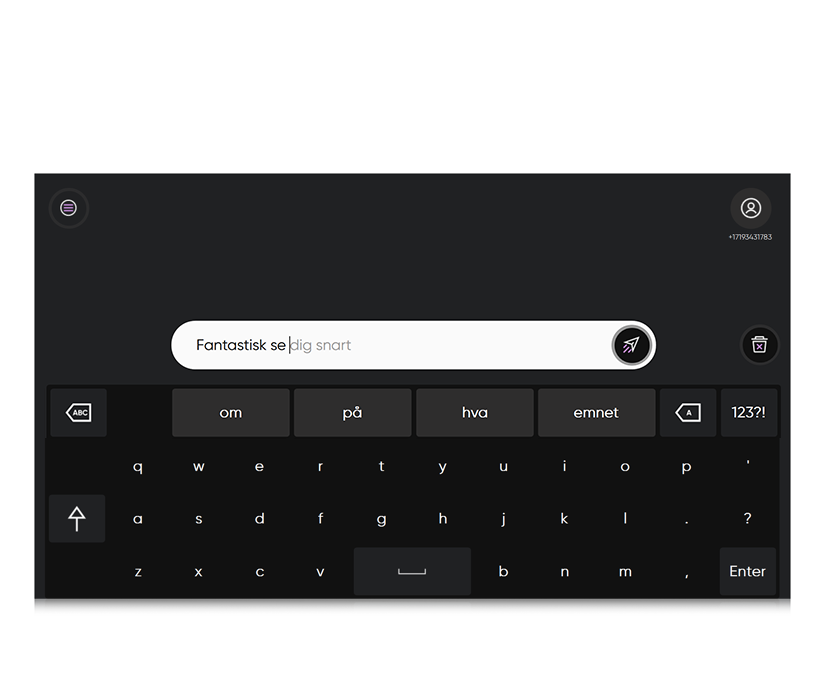 Skjermbilde av TD Phone som viser setningsprediksjon