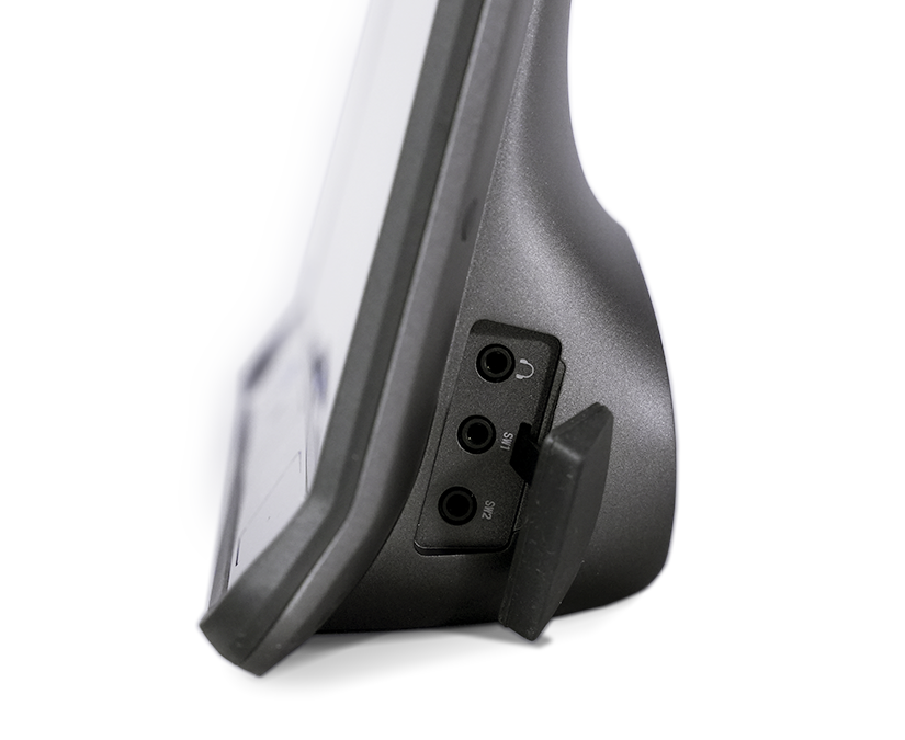 Tobii Dynavox TD I-Series AAC-enhet med to bryterporter og hodetelefonkontakt med beskyttelsesdeksel