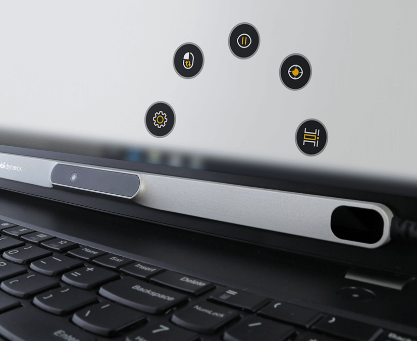 Tobii Dynavox PCEye eye tracker på en bærbar PC med TD Control