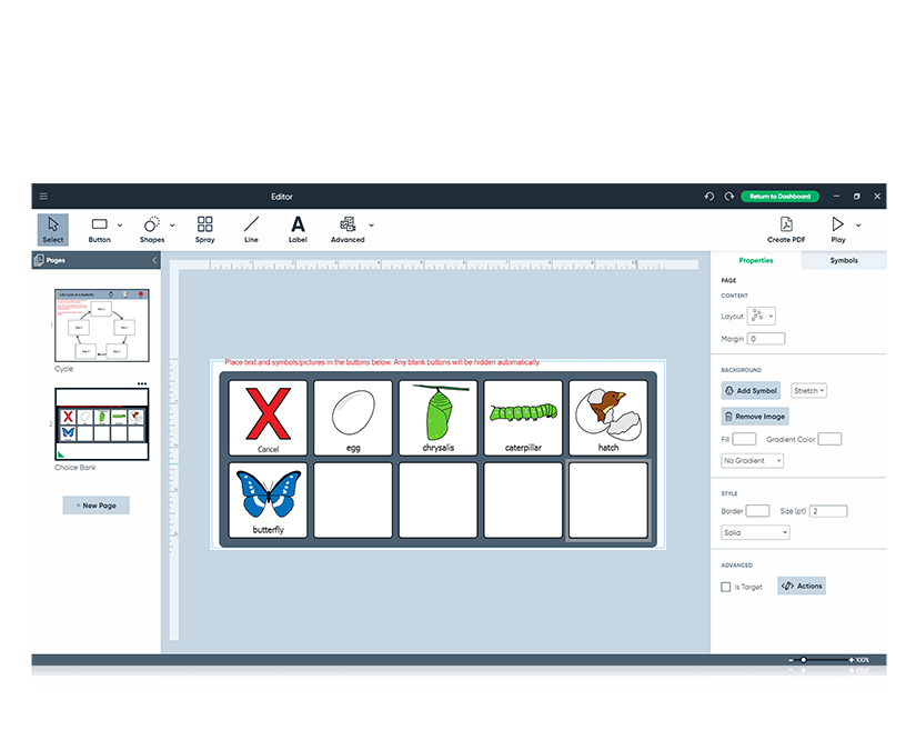 Boardmaker 7 Editor med larver metamorfose aktivitet